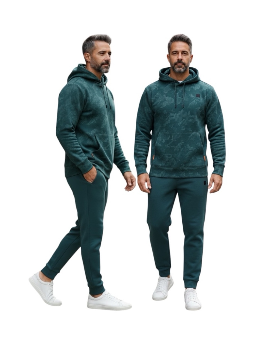 Reebok Men's Flow Dark Teal Green Camo Hooded Sweatshirt